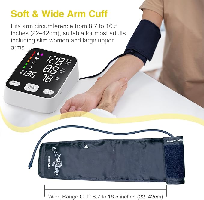 Upper arm Blood Pressure Monitor, 6-Inch Large Backlit Display, Accurate Reading, One-Button Operation, 2-User Mode with 199 Memory Records, Pulse Rate Detection, Blood Pressure Monitors for Home use