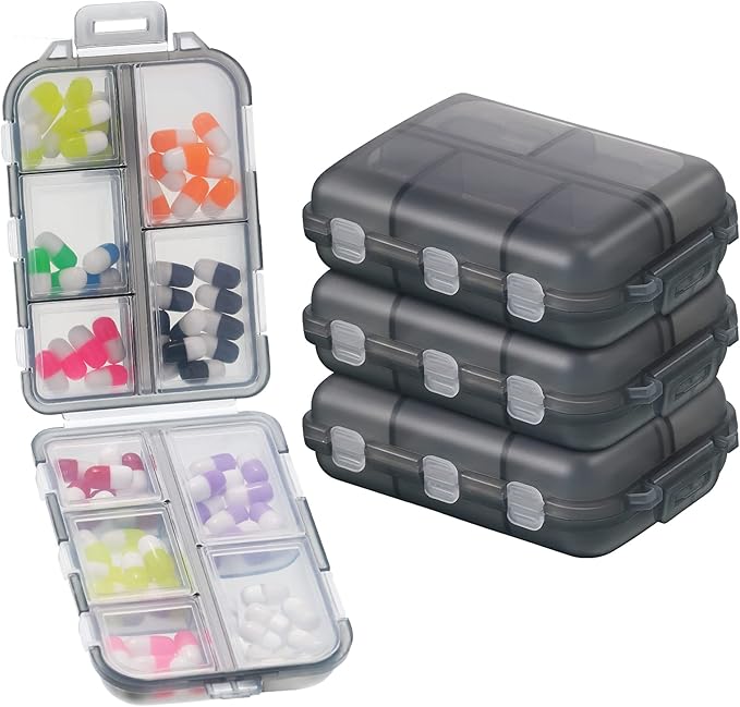 10 Grids Pill Cases Small Pill Organizer Box Weekly Travel Pill Organizer Portable Pocket Pill Case Holder Plastic Waterproof Container Box for Purse Pills Vitamin Fish Oil Daily Travel Use (4 Pieces)