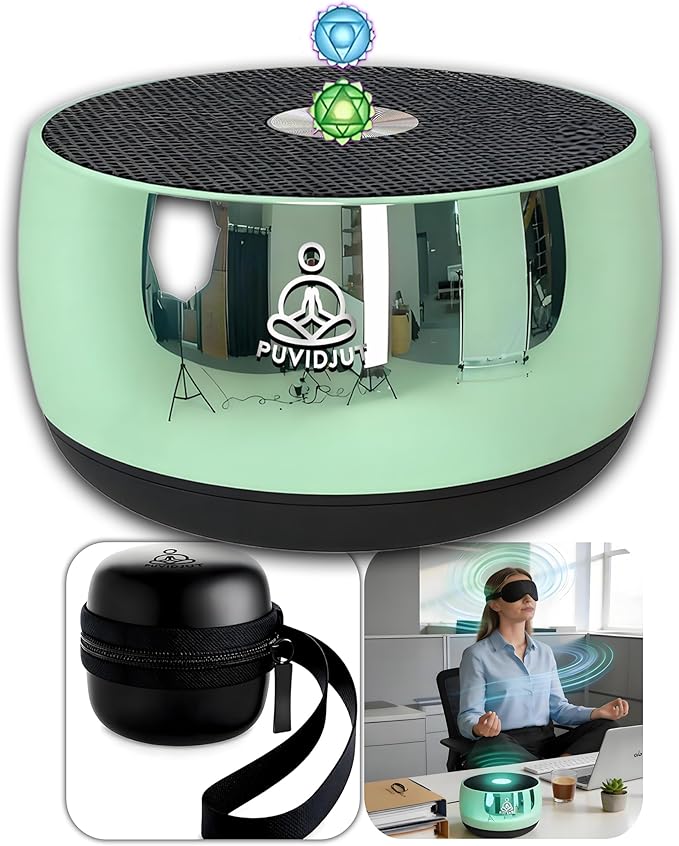 Rain Drum Alternative–PUVIDJUT M3 Musical Instruments with Meditation Chime,5 Solfeggio Frequencies (417-639Hz), for Inner Peace, Deep Sleep & Chakra Healing, USB-C Rechargeable (Green)