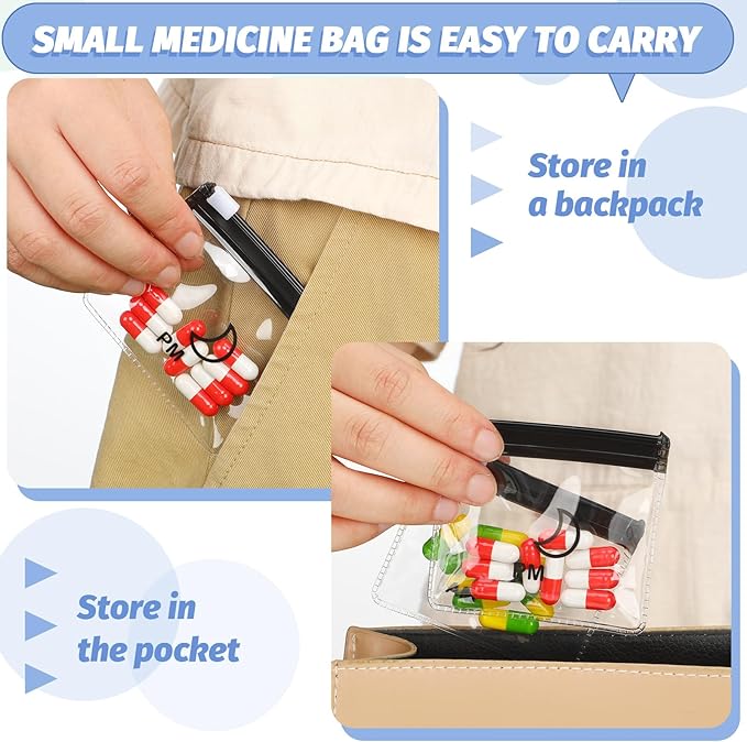 Colarr 14 Pcs AM PM Pill Pouches Bags Reusable Zippered Day and Night Pill Organizer with Slide Lock for Travel Medicine Case, 1 Large 14 Small(Black)
