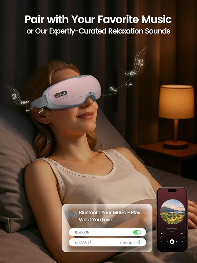 Eye Massager with Heat - Birthday Gifts for Women Her, Smart Eye Mask for Migraine Relief & Relaxation, Eye Care Gifts for Women Mom Dad Her Him (Elegant Gift Box Included) - Pink
