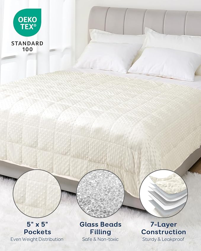 Kivik Adults Weighted Blanket, 15lbs Weight Washable Blankets, Soft Minky Heavy Throw, Cooling & Breathable Comforter, Sleep Calm Gifts for Woman Men, 15 Pounds, 60 x 80 Inches, Queen Size, White