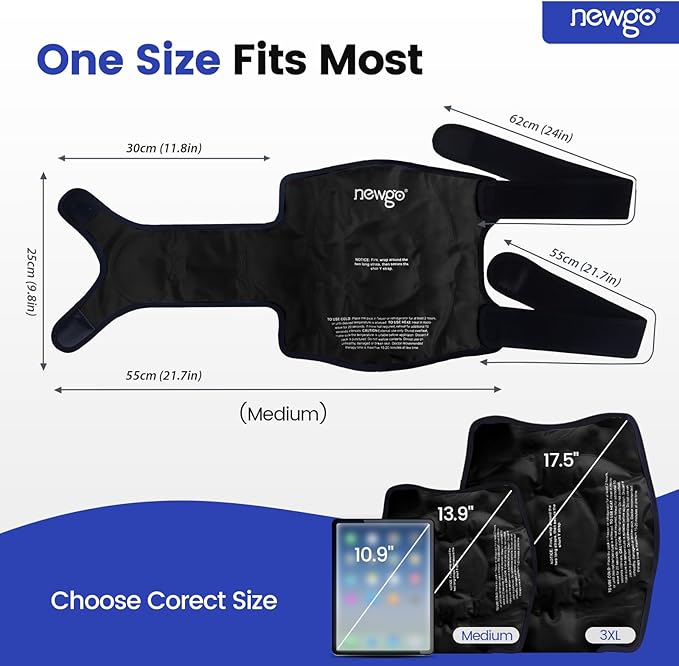 NEWGO Ice Pack for Knee Injuries Reusable, Knee Ice Pack Wrap Around Entire Knees for Replacement Surgery Recovery, Gel Cold Pack Wrap for Meniscus Tear, ACL, Swelling Pain Relief - 2 Pack Black