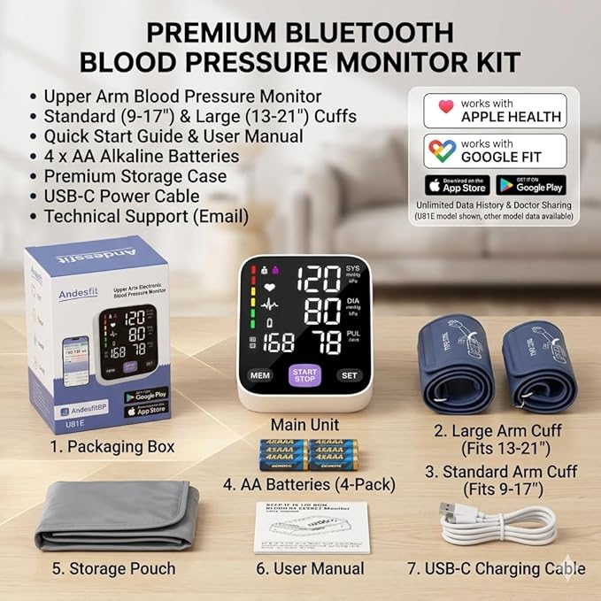 Automatic Bluetooth Blood Pressure Monitor - Home Use with 17" Large & 21" XL Extra Large Cuff, Free APP Sync Apple Health Google Fit, Large Display Smart BP Machine for Seniors