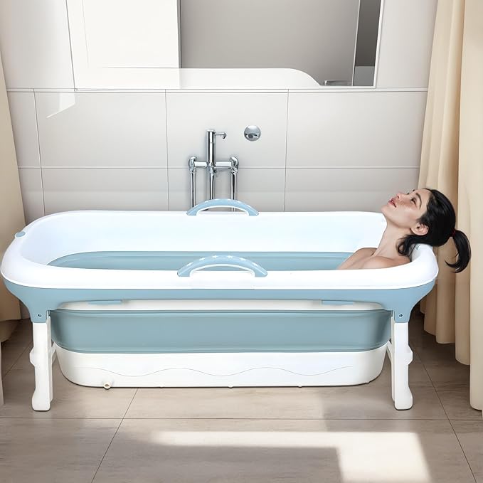 46''/50''Portable Bathtub for Adult,Foldable Bathtub with Lid,Soaking Tub with Storage Basket,Large Thicken Tub for Ice Bath,Hot Bath,Home Sauna, Sweat Steaming, Spa Barrel, Shower (1.2m)