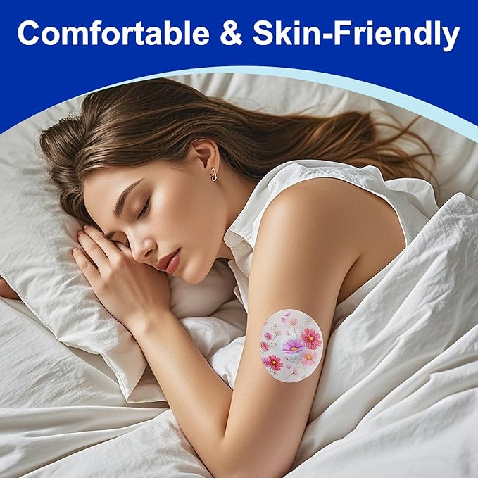 HONYOU Libre 2 Plus Sensor Covers Waterproof 15 Days Long-Stay Lingo Glucose Monitor Patch Pink Floral Pattern CGM Sensor Overpatch No Hole, Hypoallergenic & Latex-Free Sweatproof 15Pack