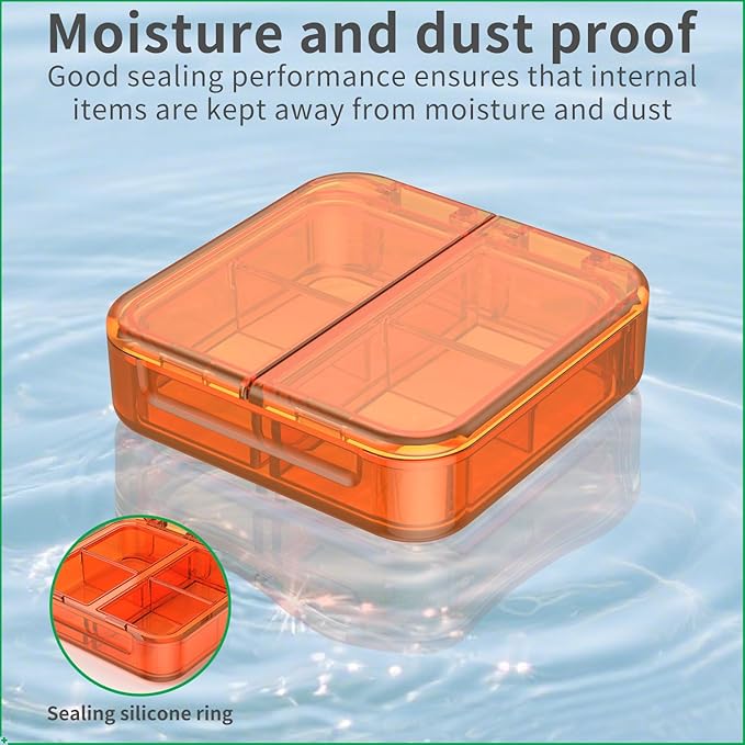 Small Pill Box,4 Compartments Travel Pill Case, Portable Pill Organizer,Mini Pill Container for Pocket,Daily Compact Travel Medicine Holder for Vitamins Fish Oil and Supplement Storage(Orange+Yellow)