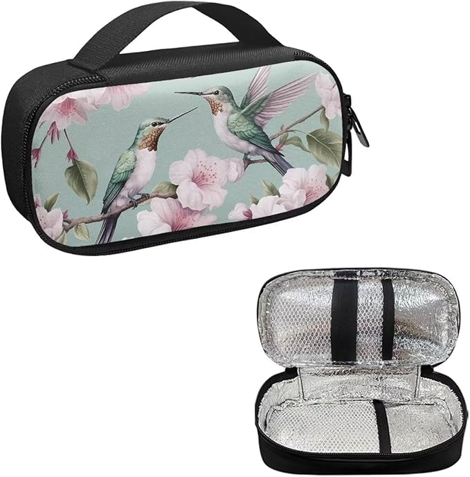 Hummingbird Floral Insulin Cooler Travel Case for Insulin Pen Durable Medical Cooler Bag Insulin Storage Bag for Diabetes and Other Diabetic Supplies for The Daily Life and Trip