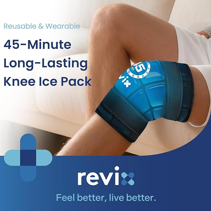 REVIX Knee Ice Pack Wrap, 45-Minute Long-Lasting Ice Pack for Knees with Ice Grid Gel Design, Reusable Gel Ice Wrap, Cold Therapy to Soothe Discomfort in the Thighs, Elbows, Calves & Legs (12" × 9.5")