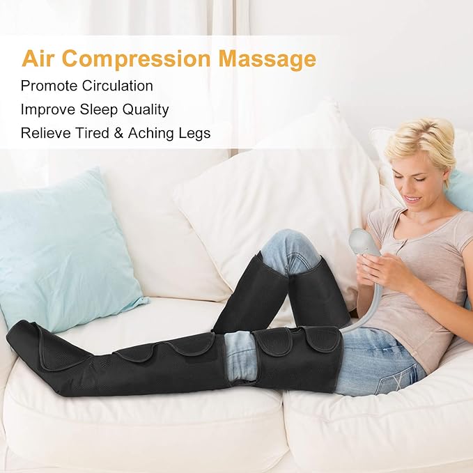 QUIINEAR Full Leg Massager, Foot, Calf & Thigh Massage Machine- 3 Intensities 3 Modes Air Compression Therapy Device Help for Elderly Pain Relief, Swelling, RLS, Edema, 2 Extensions for Bigger Calf
