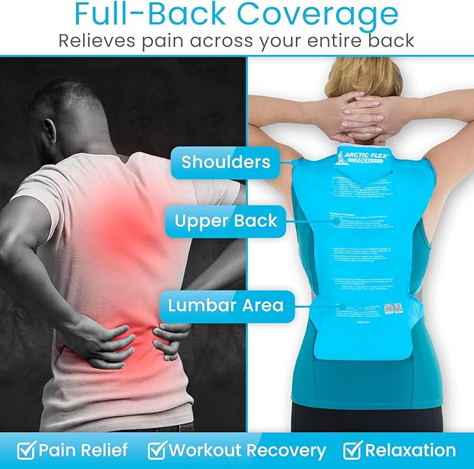 Artic Flex Large Ice Pack for Back - Full Back Ice Pack Wrap for Pain Relief - Reusable Cooling Pad with Straps, Extra Large and Wearable - Hot and Cold Therapy for Men & Women - for Muscle Fatigue