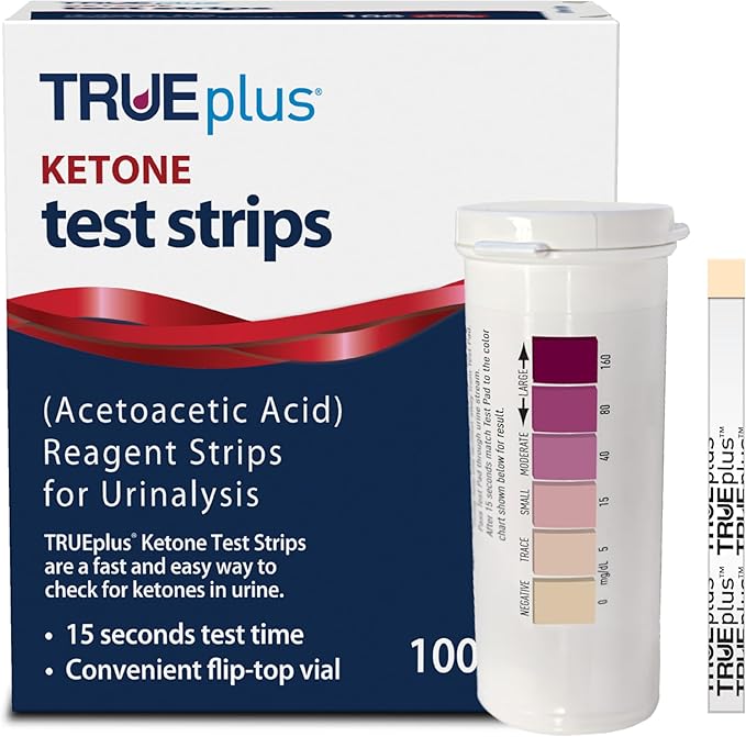 TRUEplus Ketone Test Strips, Urinalysis Test Sticks Ideal for Low-Carb Dieters and People with Diabetes, 100 Count