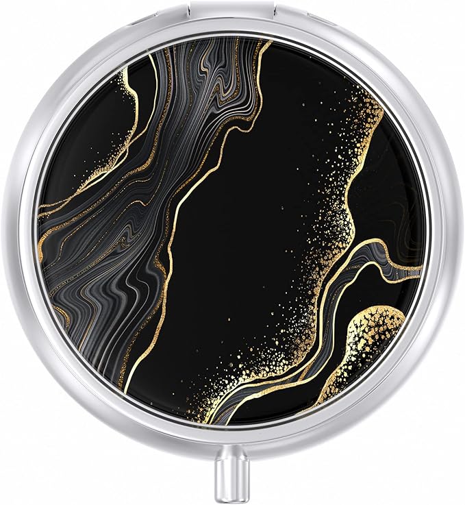 Pill Case, Cute Travel Pill Box for Purse, Moisture Proof Small Medicine Holder, Portable Pocket Medicine Organizer Dispenser to Hold Vitamins, Cod Liver Oil, Supplements, Luxury Black Marble