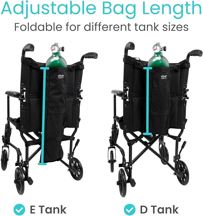 Vive Oxygen Tank Holder for Wheelchair - Portable Medical Cylinder Backpack for Travel - Carrier Accessories Bag for Walker, Rollator, Scooter - Case Fits Canister Sizes M2, M4, M6, M9, C, D, E