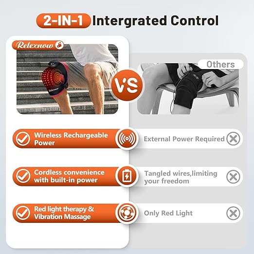 Red Light Therapy for Knee with Heat & Vibration Massage, Extension Band, Wireless Controller, 660nm&850nm Near Infrared Light Therapy Heated Device for Knee/Elbow/Shoulder