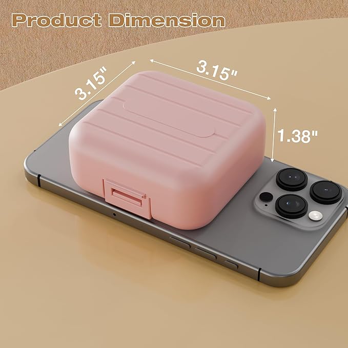 Small Travel Pill Box, Double Layer 7-Compartments Pill Organizer, 3.1" x 3.1" x 1.4" Portable Weekly Pill Case Container for Pocket, 7 Day Compact Medicine Holder for Vitamins, Fish Oils Pink