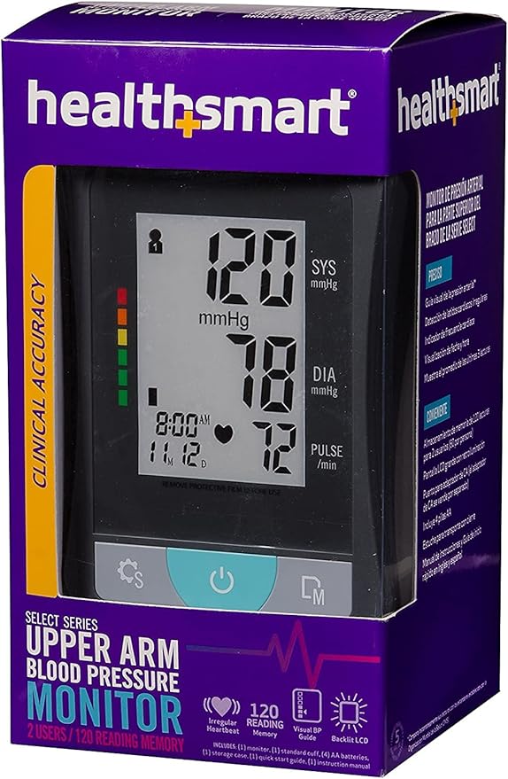 HealthSmart Digital Select Arm Blood Pressure Monitor with Automatic Upper Arm Cuff that Displays Blood Pressure, Pulse Rate and Irregular Heartbeat, Stores up to 120 Readings for 2 Users