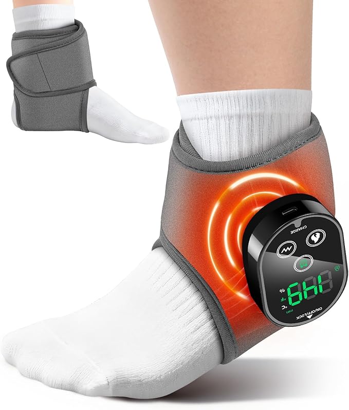 Cordless Ankle Massager for Pain Relief, Ankle Relief Heating Pad, Heated Ankle Massager, Foot Heating Pad, Heated Foot Massager, 4 Heat & 3 Massage Modes, Single One, Grey