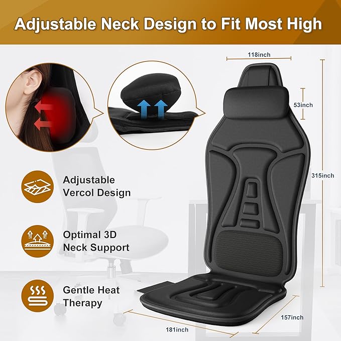 Massage Cushion with Heat, Back Massager for Chair with Cooling, Seat Massager for Office Chair, Vibration Chair Pad for Full Body Massage, Portable Seat Massager Cushion