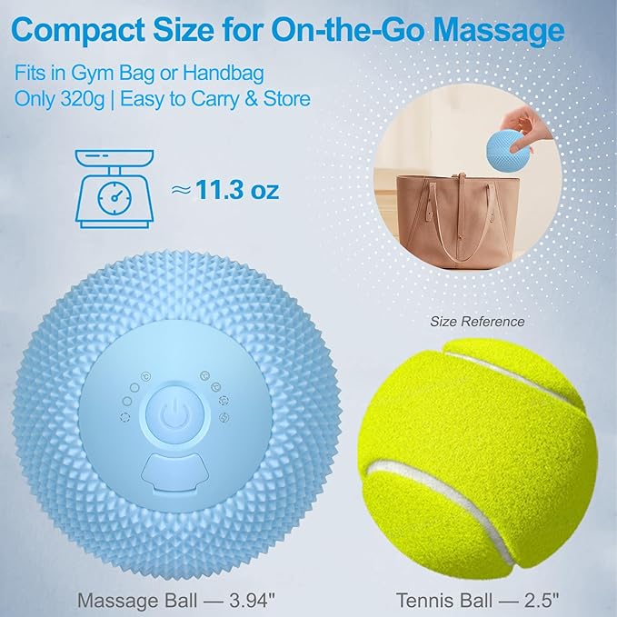 Vibrating Massage Ball with Heat, 7 Modes, Memory, Myofascial Release, Deep Tissue Muscle Recovery Ball for Trigger Point Massage - Mobility Ball Back & Hip Flexor Release Tool (Blue)