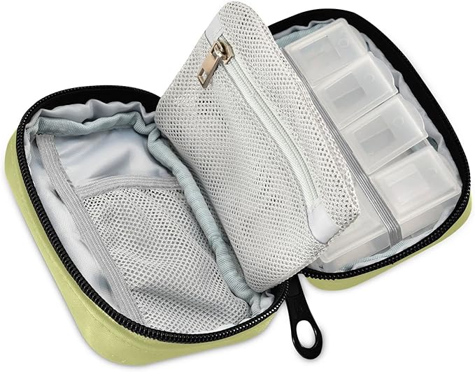 Naanle Pill Box 7 Day Case Travel Organizer Bag with Zipper Portable Compact Size for Vitamin Supplement Holder, Solid Color Chartreuse Yellow, 4.6 x 3.14 x 1.88 Inch, 0.12 kilograms, 1.0 Count