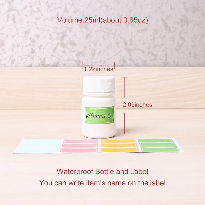Small Plastic Empty Pill Bottle with Caps Labels for Travel Medicine Bottle Organizer Vitamin Container,10pcs(25ml)