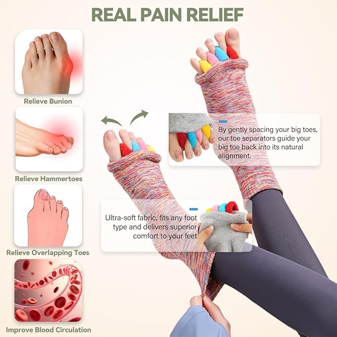 Toe Separator Socks for Yoga Women Men, Bunion Corrector Spacers Socks for Pain Relief & Circulation Improvement