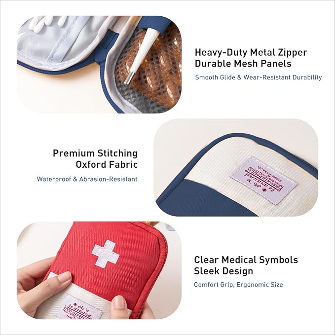 2 Packs Travel First Aid Bag,Empty Mini First Aid Pouch,Emergency Medicine Storage Organizer Bag Health and Household Supplies