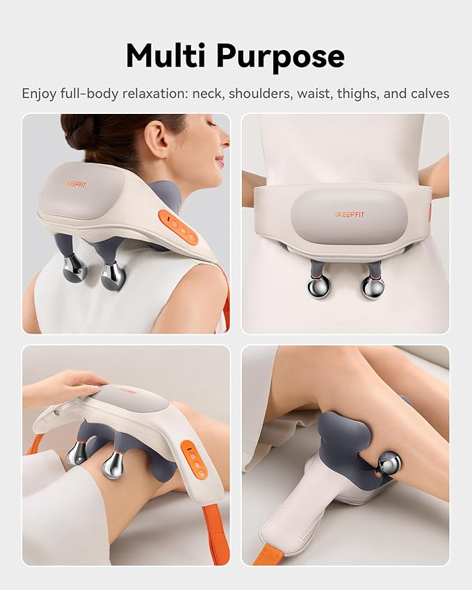 Cordless Neck Massager with Heat, 6D Shiatsu Neck & Shoulder Massager for Pain Relief Deep Tissue, Dual-Sided Massage Heads, Relaxing Electric Kneading Massage, Best Gift for Men Women
