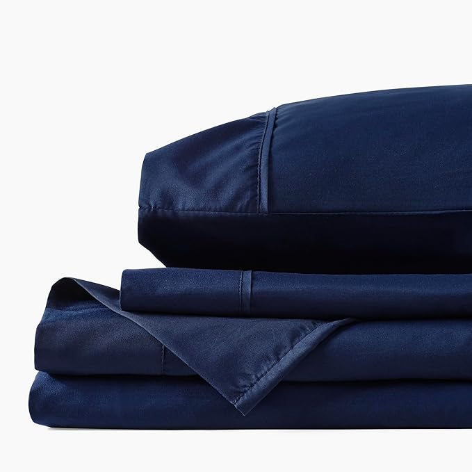 PeachSkinSheets Cooling Bed Sheets for Hot Sleepers - Ultra-Soft Breathable Luxury Microfiber Sheet Set, Moisture-Wicking, Deep Pocket, Oeko-TEX® (Split Head King Size (36" Split), Mariner Blue)