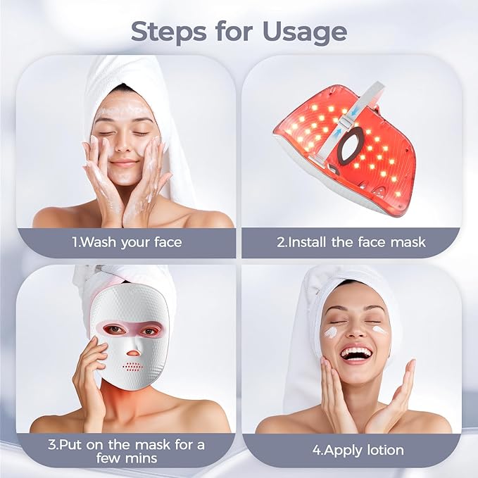 Red Light Therapy for Face-LED Face Mask Light Therapy with 3 Gears,2500mAh Battery,Infrared Red Light Therapy Mask for Home Working Travel Yoga Sleep