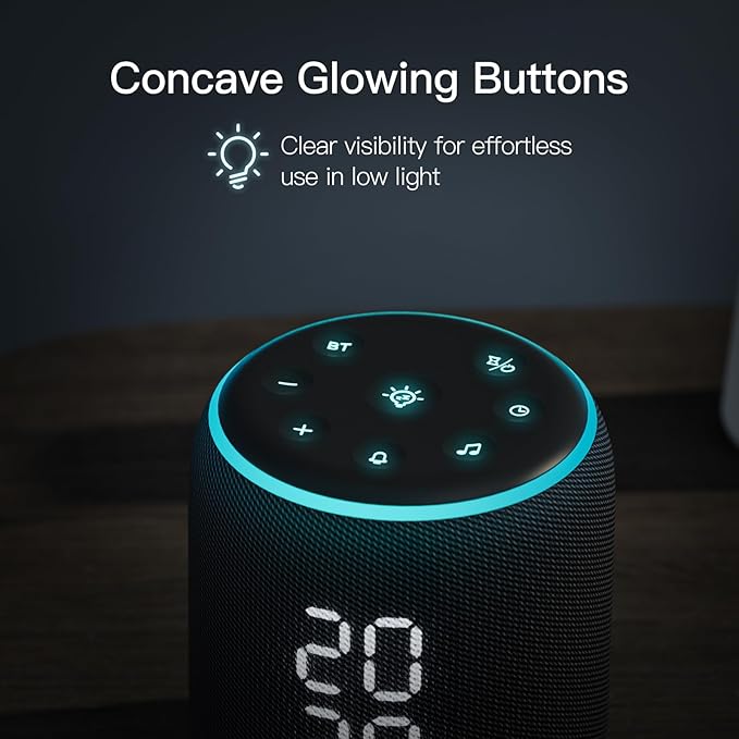 REACHER Sound Machine Alarm Clock for Kids, Portable Sound Machine for Sleep Friendly, Small Rechargable Bluetooth Alarm Clock for Travel, Glow Night Light for Bedroom Nursery Travel Dorm Bedside