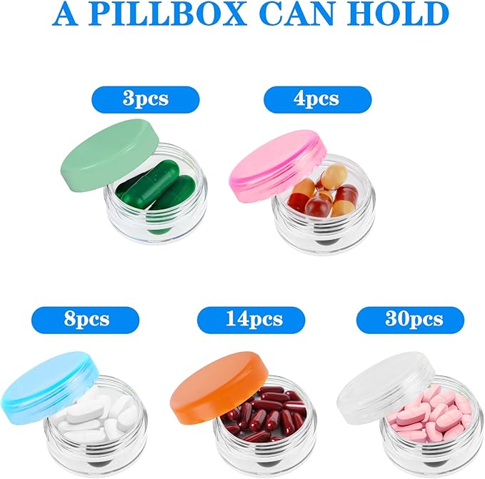 Small Pill Organizer Box, 5 Pcs Travel Pill Cases Holder Portable Daily Mini Pill Container No BPA Medicines Storage Containers for Purse Pocket Briefcase (Blue/Orange/Rose Red/Yellow/Green)
