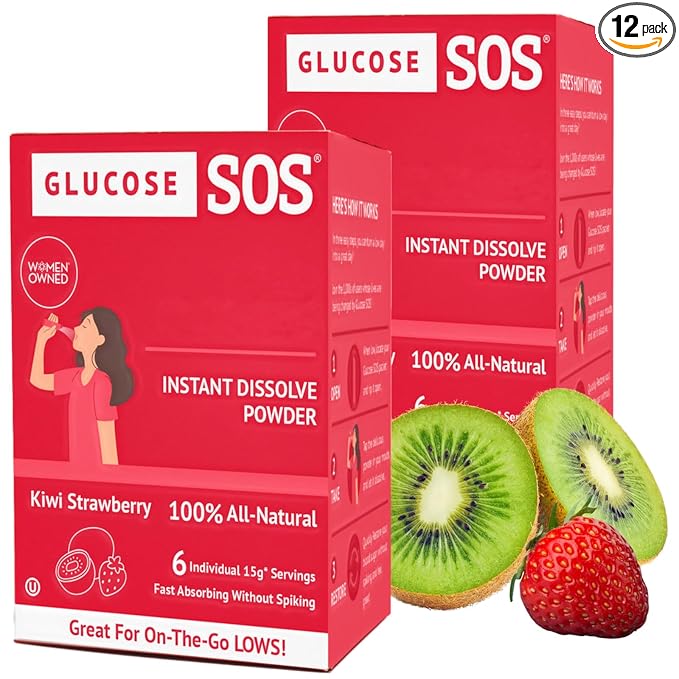 Glucose SOS Powder Packets with Natural Dextrose, Fast-Absorption That Instantly Dissolves in Your Mouth with No Water Needed, Kiwi Strawberry 12 Servings