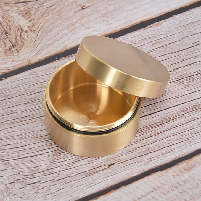 Estink Brass Mini Container, Outdoor Round Shape Brass Box Metal Jewelry Sealed Container Proof Storage Box for s Tea Leaves Jewelry (L)