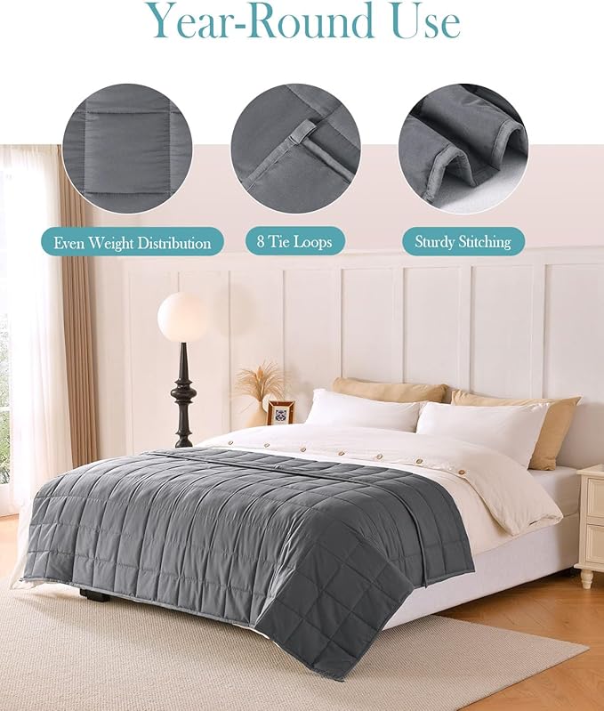 Topblan Weighted Blanket for Adults 12lbs, Breathable Cooling Weighted Blanket, High Breathability Heavy Blanket, Soft Material with Glass Beads for All Season, Sofa Bed, 60"x80" Queen Size,Dark Grey