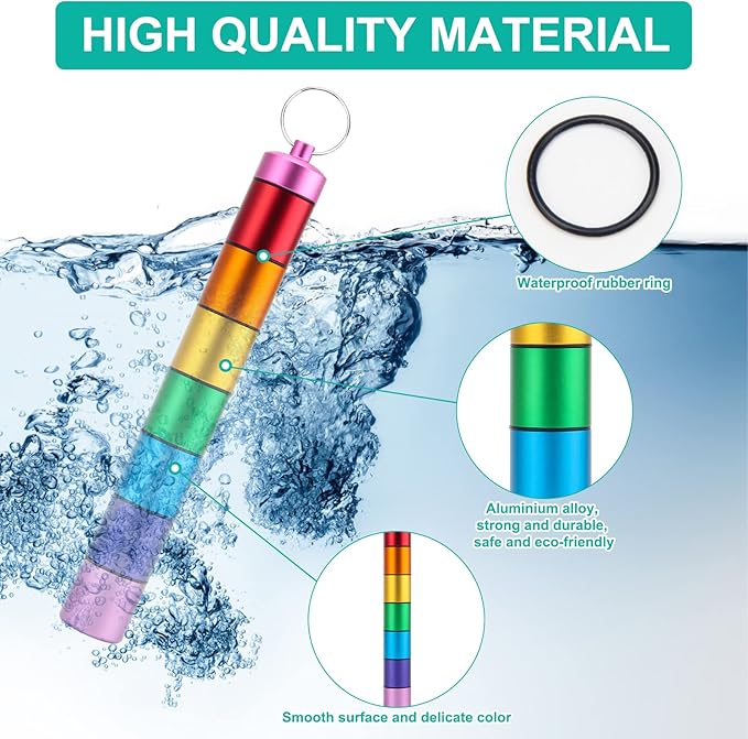 Small Portable Pill Case Keychain for Travel, AngleKai 2 Pack Pill Organizer Box, Waterproof Tablet Container Weekly Medicine Bottle Organizer (Rainbow)