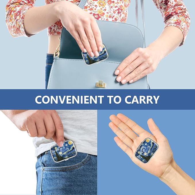 Pill Box 2 Compartment Small Pill Case,Portable for Pocket or Purse Pill Organizer Pill Container Holder to Hold Vitamins, Medication, Fish Oil and Supplements(Starry Night)