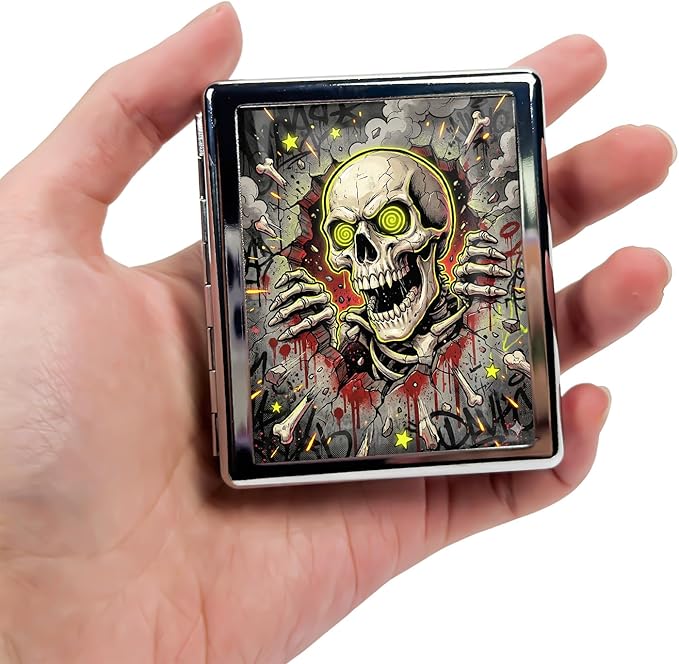 Metal 7 Day Pill Organizer, Weekly Pill Case with 8 Compartments, Travel Pill Box for Purse & Pocket, Small Medicine & Vitamin Organizer with PP Dividers (Neon Skull Graffiti)