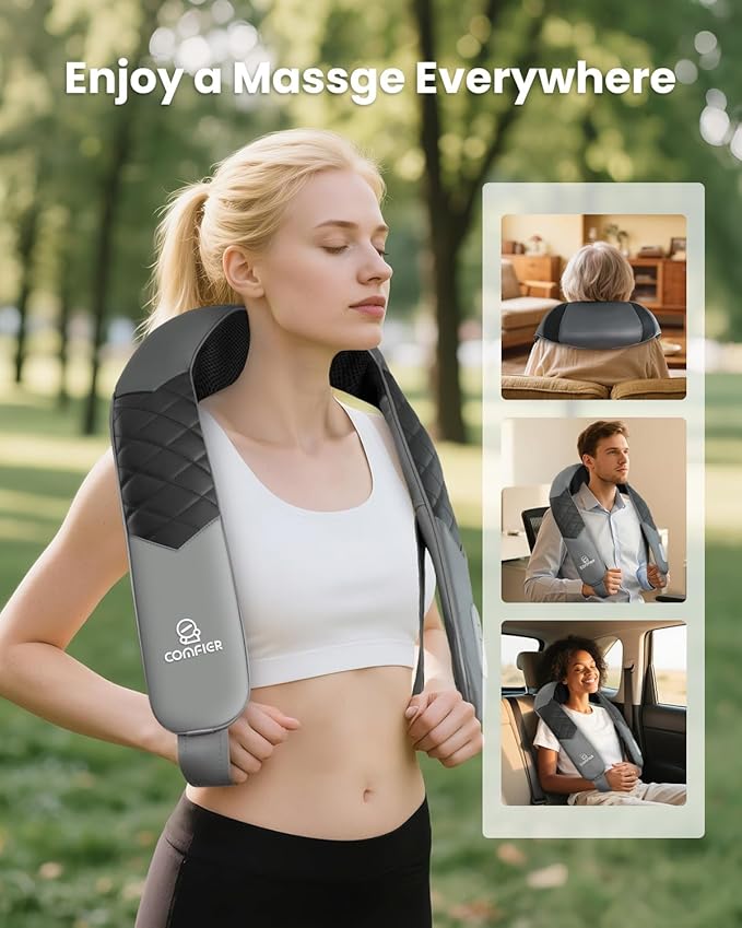 COMFIER Cordless Neck Massager with Heat, Back Massager for Pain Relief deep Tissue, 3D Shiatsu Neck Shoulder Massage with Carry Bag, White Elephant Gift for Adult