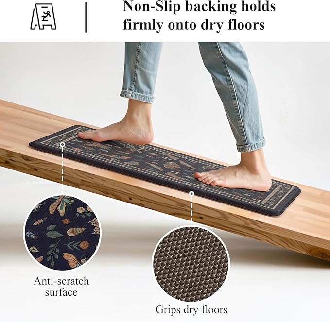 LEEVAN Anti Fatigue Mats for Kitchen Floor Non-Slip, Cushioned Kitchen Mats for Floor 2 Piece, Blue Purple Memory Foam Kitchen Mat Set, Waterproof Ergonomic Standing Mat for Bar, Office,Desk, Laundry