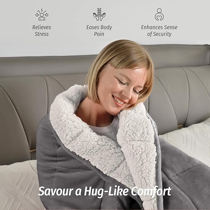 Wemore Sherpa Fleece Weighted Blanket for Adult, 15 lbs Dual Sided Cozy Fluffy Heavy Blanket, Ultra Fuzzy Throw Blanket with Soft Plush Flannel Top, 60 x 80 inches, Grey and White