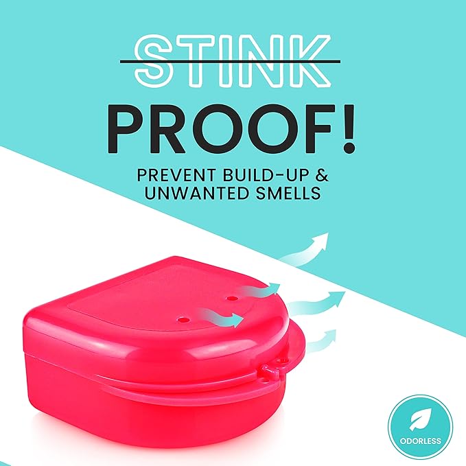 FRESH KNIGHT Retainer Case (2 Pack). Retainer Case with Vent Holes. Perfect for Denture, Mouth Guard, Aligners. (Bright Pink)