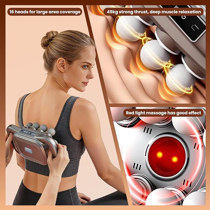 16 Head Massage Gun for Athletes, Deep Tissue Percussion Massager with 9 Modes & Levels - Portable Muscle Pain Relief for Back, Neck, Shoulders, Legs & Full Body