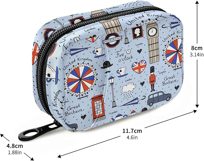 London Retro Print Pill Box 7 Day Pill Case Travel Pill Organizer Bag with Zipper Portable Weekly Vitamin Medicine Supplement Holder Pouch Bag