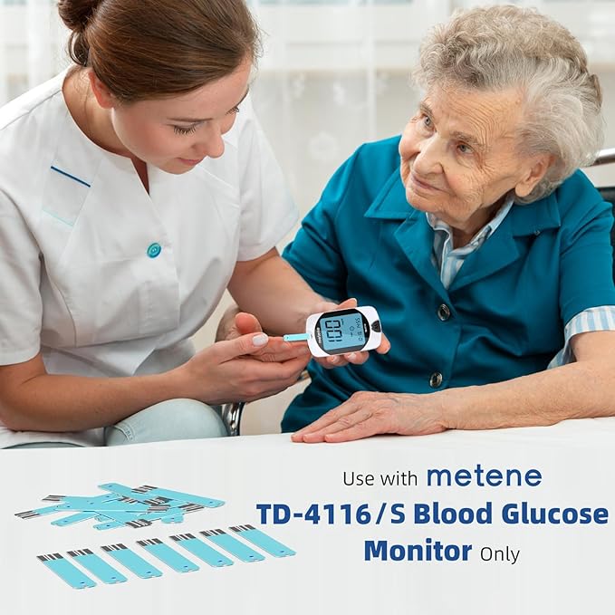 Metene TD-4116 Blood Glucose Test Strips, 100 Count Blood Sugar Test Strips for Diabetes, Use with metene TD-4116 and metene S Blood Glucose Monitoring System Only(No Monitor)