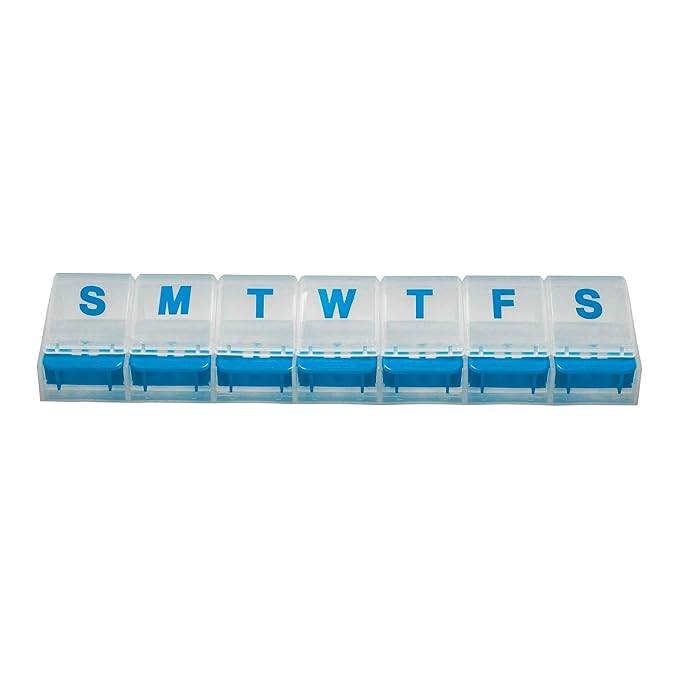 Rehabilitation Advantage Weekly Pill Organizer – 7-Day Push Button Pill Box with Large Compartments, Easy Open Design for Medications and Vitamins. Travel & Daily Use