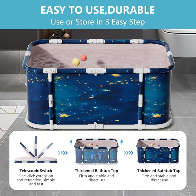Simcat 45" Large Portable Foldable Bathtub Adult, Separate Family-Friendly SPA Therapy Tub Soaking, Hot SPA/Ice Bath Tub (Cosmic planets)