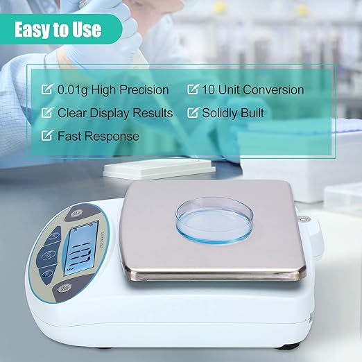 Lab Scale 3000gx0.01g,0.01g Accuracy High Precision 13 Unit Digital Analytical Balance, Electronic Laboratory Precision Gram Scale,Digital Scale with Windshield(with 500g Calibration Weight)