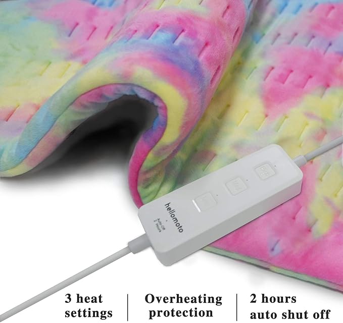 Tie Dye Heating Pad for Back Pain and Cramps Relief, Hot Heated Pad with 3 Heat Settings, 2 -Hour Auto Off and Machine Washable -12 x 24 inch, MC-1